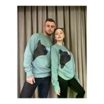 Tarzsokak Unisex Nefti Yeşili Kedi Baskılı Bisiklet Yaka Sevgili Kombini 2'li Set Tarzsokak-unisex-oversize-kalıp-19181