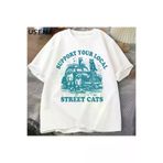 Tarzsokak USSEMEI-2917 Destek Yerel Sokak Kedi T-Shirt Komik Rakun Sevgilisi Karikatür T Shirt Yaz Pamuk Kısa Kollu 2917