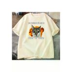 Tarzsokak USSEMEI-2994 Komik Kedi Pamuk Tişört O-Boyun Kısa Kollu Gevşek Moda Üst Giyim Tees Erkekler Büyük Boy Tişö 2994