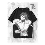 Tarzsokak X Attack on Titan Erkek Figürü ve Japon Harfli Grafik Tişört