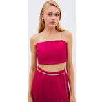 Taş Askılı Saten Crop Bluz - Mercan