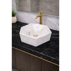 Taş Atölyesi Mermer Desenli Tezgah Üstü Altıgen Taş Lavabo 45 x 16 cm - Beyaz
