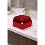 Taş Atölyesi Mermer Desenli Tezgah Üstü Altıgen Taş Lavabo 45 x 16 cm - Bordo