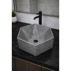 Taş Atölyesi Mermer Desenli Tezgah Üstü Altıgen Taş Lavabo 45 x 16 cm - Gri