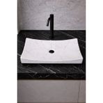 Taş Atölyesi Mermer Desenli Tezgah Üstü Kayık Model Taş Lavabo 35 x 60 cm - Beyaz