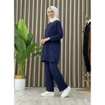 Taş Baskı Desenli Tunik Pantolon Ikili Takım - Kahve - 1