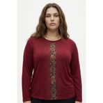 Taş Baskılı Uzun Kollu Büyük Beden Bluz-Bordo-3XL