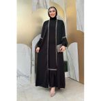 Taş Detaylı Abaya Sıfır Kol Elbise Takım 3657 Siyah