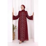 Taş Detaylı Abiye Elbise 3915 Bordo