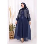 Taş Detaylı Elbise Abaya Takım 3943 Lacivert