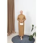Taş Detaylı Merserize Elbise - Camel - Standart