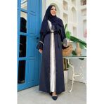Taş İşleme Detaylı Kuşaklı Elbiseli Abaya Takım 3860 Lacivert