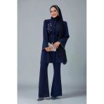 Taş İşleme Detaylı Kuşaklı Tunik Ve Pantolonlu Takım 8432 Lacivert