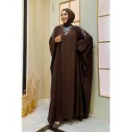 Taş İşlemeli Elbiseli Abaya Takım 8499 Kahverengi