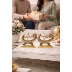 Taş İşlemeli Gold Biblo Allah & Muhammed (S.a.v) Vav Ve Elif Figürlü Masa Üstü Biblo 2’Li Set 18 Cm