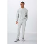 Taş Kompakt Pamuklu Kalın Pürüzsüz Dokulu O Yaka Comfort Fit Erkek Eşofman Takım -85263