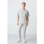 Taş Pamuklu Kalın Yumuşak Dokulu Oversize Fit Basic Erkek Eşofman Takım - 85261