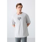 Taş Pamuklu Kalın Yumuşak Dokulu Oversize Fit Baskılı Erkek T-Shirt - 88333