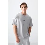 Taş Pamuklu Kalın Yumuşak Dokulu Oversize Fit Baskılı Erkek T-Shirt - 88373