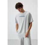 Taş Pamuklu Kalın Yüzeyi Dokulu Oversize Fit Baskılı Erkek T-Shirt - 88365
