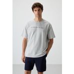 Taş Pamuklu Kalın Yüzeyi Dokulu Oversize Fit Baskılı Erkek T-Shirt - 88371