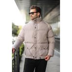 Taş Rengi Fermuarlı Çıt Kapamalı Şişme Erkek Mont E7436 - XL