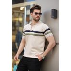 Taş Rengi Fermuarlı Polo Yaka Triko Erkek T-Shirt E7299
