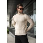 Taş Rengi Yarım Balıkçı Erkek Triko Kazak E7423 - 2XL