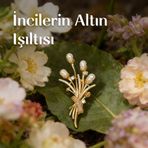 Taş Sandığı İnci Buketi - Altın Renk Broş