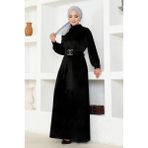 Taş Tokalı Kadife Abiye Elbise 2414 - 50 - Siyah