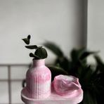 Taş Tozu Kalıbında 3lü Dekoratif Kokulu Mum Seti, Soya Mum, Vazo - Fuşya - Pembe