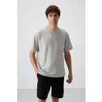 Taş Waffle İnterlok Yüzeyi Dokulu Oversize Fit Basic Erkek T-Shirt - 88379