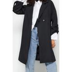 Tasarım Düz Astarlı Yaka Midi Oversize Ceket Kadın Oversize Kuşaklı Su İtici Uzun Trençkot
