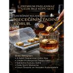 Tasarım Evi 4 Adet Paslanmaz Çelik Buz Kalıbı Viski Soğutma Taşı Maşalı Yeniden Kullanılabilir Buz Viski Taşı - Altın