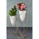 Tasarım Evi Dekoratif Şık Tasarım 2'li Metal Ayaklı Saksı Çiçeklik Yaylı Model