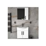 Tasarım Lacrime 65 cm Beyaz Renkli Mdf, Oval Seramik Lavabolu, Alt ve Üst Dolaplı, Banyo Dolabı Takımı