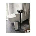 Tasarım Metal Tuvalet Kağıtlığı ve Telefon Standlı Sehpa – Siyah Fırın Boya, Demonte, Modern Banyo Organizer
