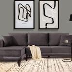 Tasarım Nero Kadife Köşe Koltuk, Koyu Gri, 250X160, Sol Köşe