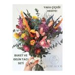 Tasarım RoseMoon El Yapımı Sonbahar Kuru Çiçek Gelin Seti -Buket,Taç,Yaka Çiçeği