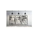 Tasarım Soyut Yüz Figürleri Temalı Ahşap Duvar Dekoru Seti (3 Parça) Siyah 50 x 70