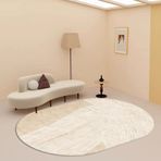 Tasarımcı Oval Bej Soyut Çizgi Modern Geniş Alan Halı Çocuklar Oturma Odası için Yumuşak ve Kabarık Koruyucu Mat 60 x 90 cm