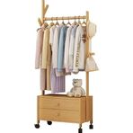 Taşınabilir bambu elbise askısı tekerlekli 2 katmanlı çekmece konfeksiyon standı bağımsız gardırop organizatör giysi şapka ve çanta ayarlanabilir 43/63/83cm