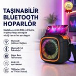 Taşınabilir Bluetooth Hoparlör | Süper Bass, Rgb Işık, Hi-Fi Stereo, Fm Radyo, Usb & Tf Kart Destekli