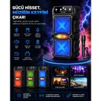 Taşınabilir Bluetooth Parti Hoparlörü, Mikrofonlu Karaoke Seti, Renkli LED Işıklı, FM Radyo ve USB/TF Kart Destekli - Ses Bombası