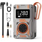 Taşınabilir Dijital Hava Kompresörü Airpump Dijital Ekranlı Hava Pompası, 150 PSI, Araç ve Bisiklet Lastikleri İçin, LCD Gösterge, Çoklu Nozul Başlıkları Şarjlı Lastik Şişirme Pompası