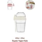 Taşınabilir Kaşıklı Yoğurt Kabı - 600 ml + 200 ml Saklama Haznesi - Pratik Taşınabilir Beslenme Kabı - Bej