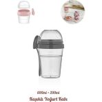 Taşınabilir Kaşıklı Yoğurt Kabı - 600 ml + 200 ml Saklama Haznesi - Pratik Taşınabilir Beslenme Kabı - Siyah