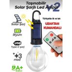 Taşınabilir Solar USB Şarjlı LED Ampül Outdoor Kamp Bahçe Lambası Askılı Kırılmaz LED Işık Kumandalı - Sarı - Gün Işığı