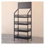 Taşınabilir Süpermarket Raf Arabası, 4/5 Katlı Tekerlekli Atıştırmalıklar/İçecekler/Konserve/Oyuncaklar Düzenleyici Raf/Mutfak/Market Dar Alan, Siyah Beya,Black-4 Layer/50x27x140cm