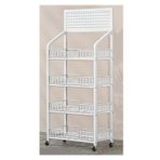 Taşınabilir Süpermarket Raf Arabası, 4/5 Katlı Tekerlekli Atıştırmalıklar/İçecekler/Konserve/Oyuncaklar Düzenleyici Raf/Mutfak/Market Dar Alan, Siyah Beya,White-4 Layer/60x27x140cm